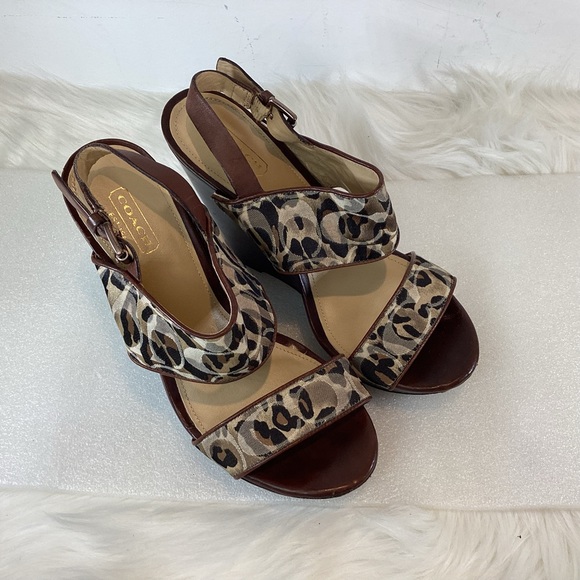 COACH CAMO WOODEN WEDGE HEEL SLINGBACK SANDALS SZ 7.5 - Picture 8 of 11